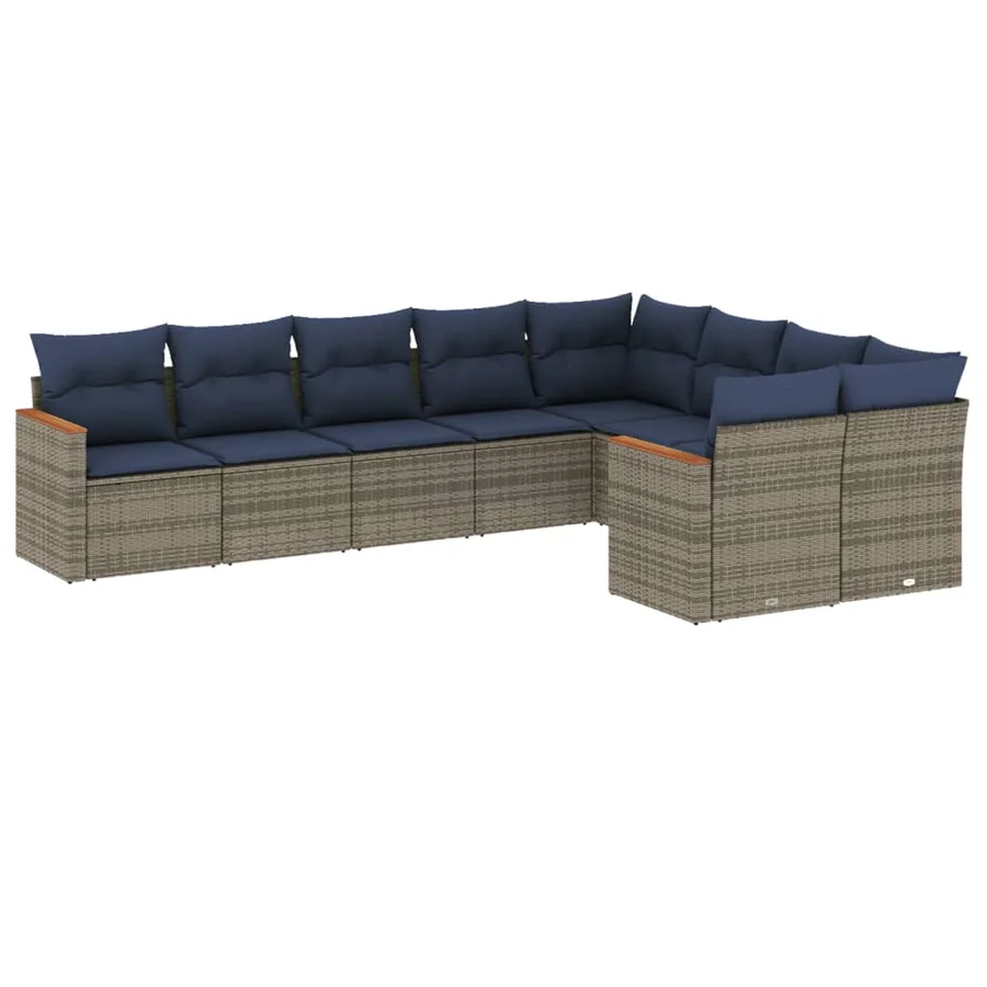 Ensemble de canapé de jardin 9 pcs avec coussins gris résine tressée - 2
