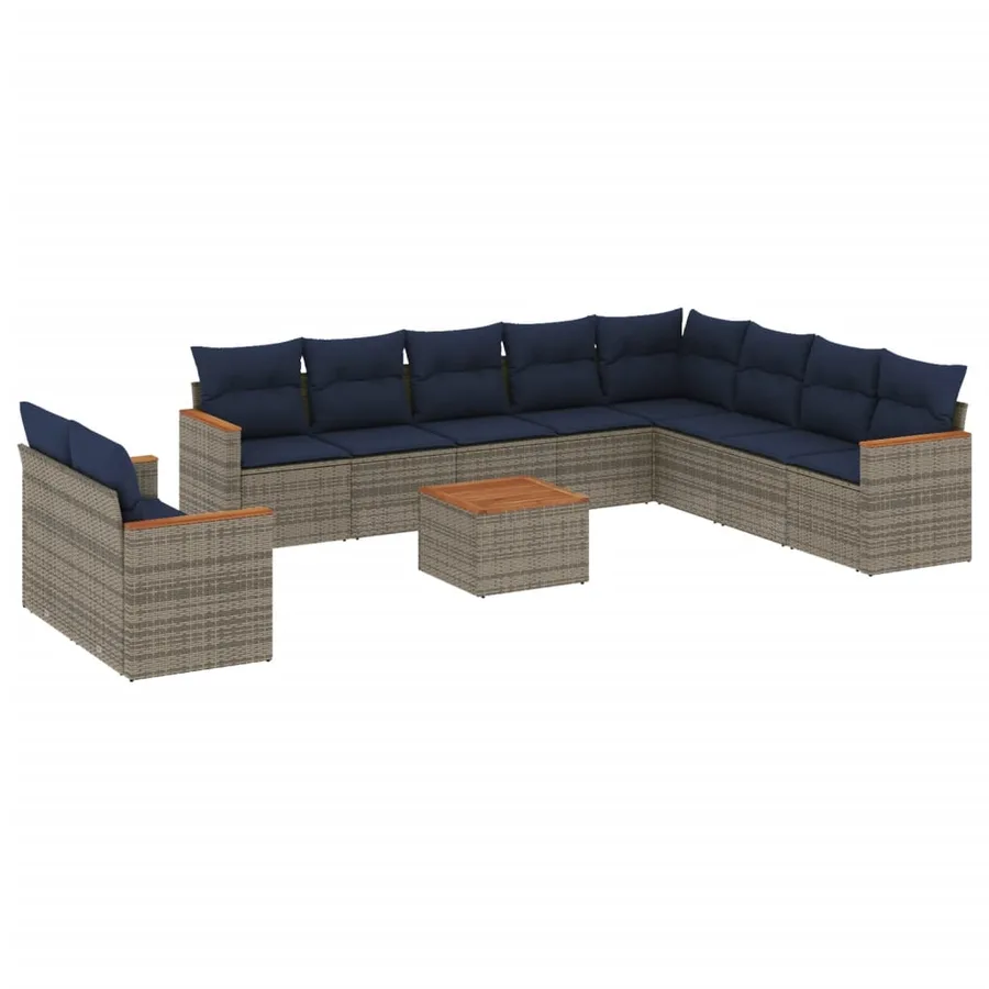Ensemble de canapé de jardin 11 pcs avec coussins gris résine tressée - 2