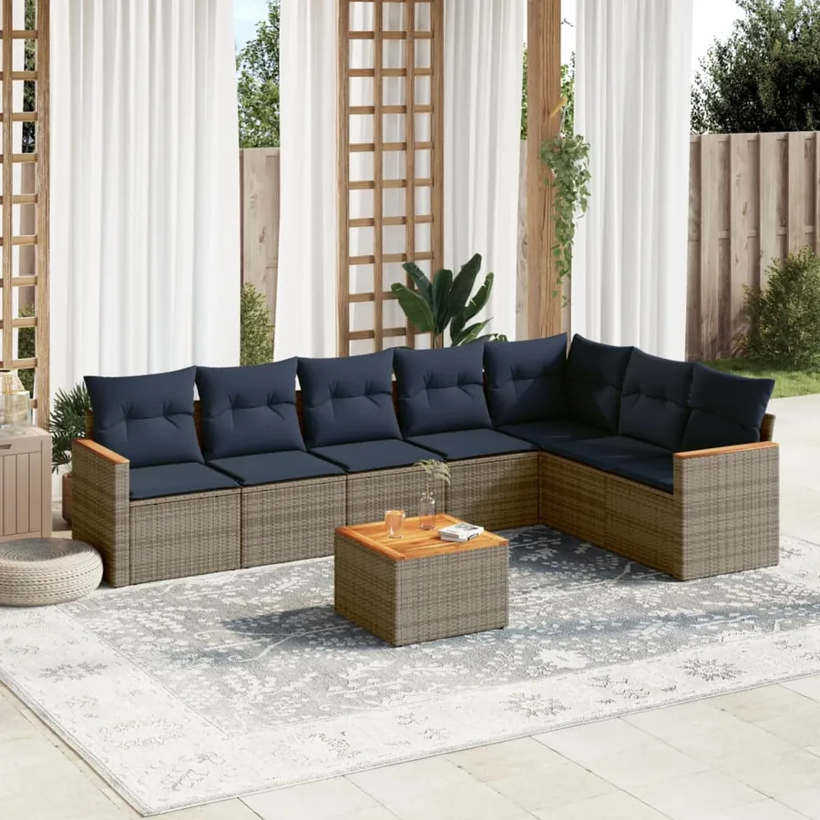 Ensemble de canapé de jardin 8 pcs avec coussins gris résine tressée