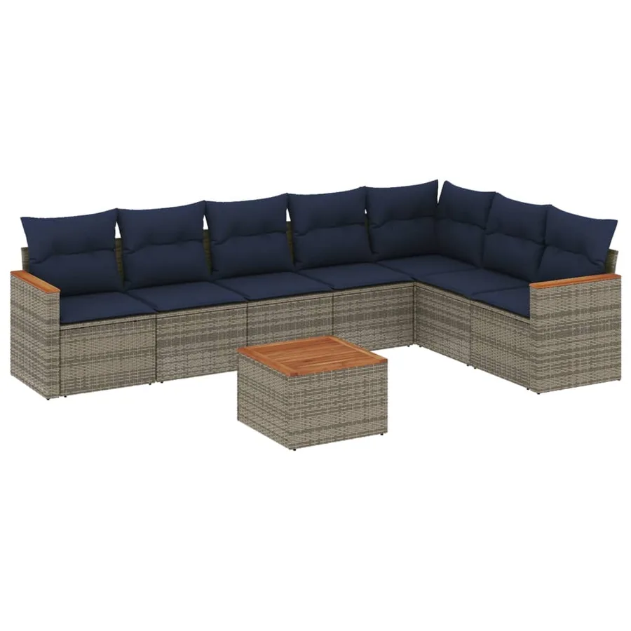 Ensemble de canapé de jardin 8 pcs avec coussins gris résine tressée - 2