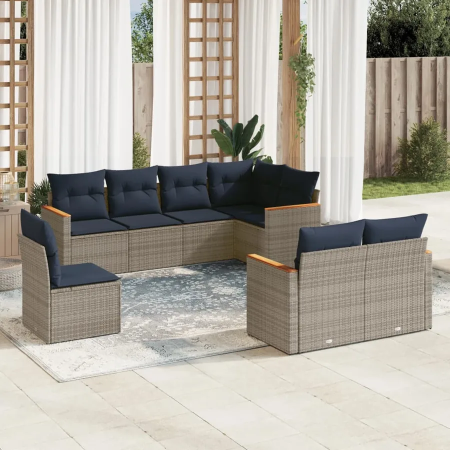 Ensemble de canapé de jardin 8 pcs avec coussins gris résine tressée