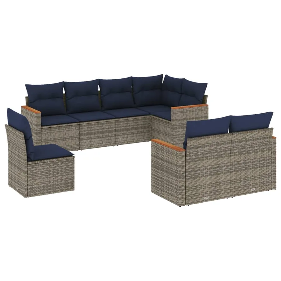 Ensemble de canapé de jardin 8 pcs avec coussins gris résine tressée - 2