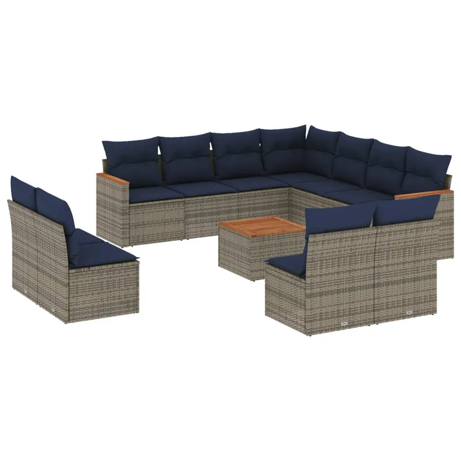 Ensemble de canapé de jardin 12 pcs avec coussins gris résine tressée - 2