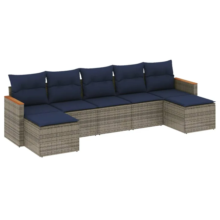 Ensemble de canapé de jardin 7 pcs avec coussins gris résine tressée - 2