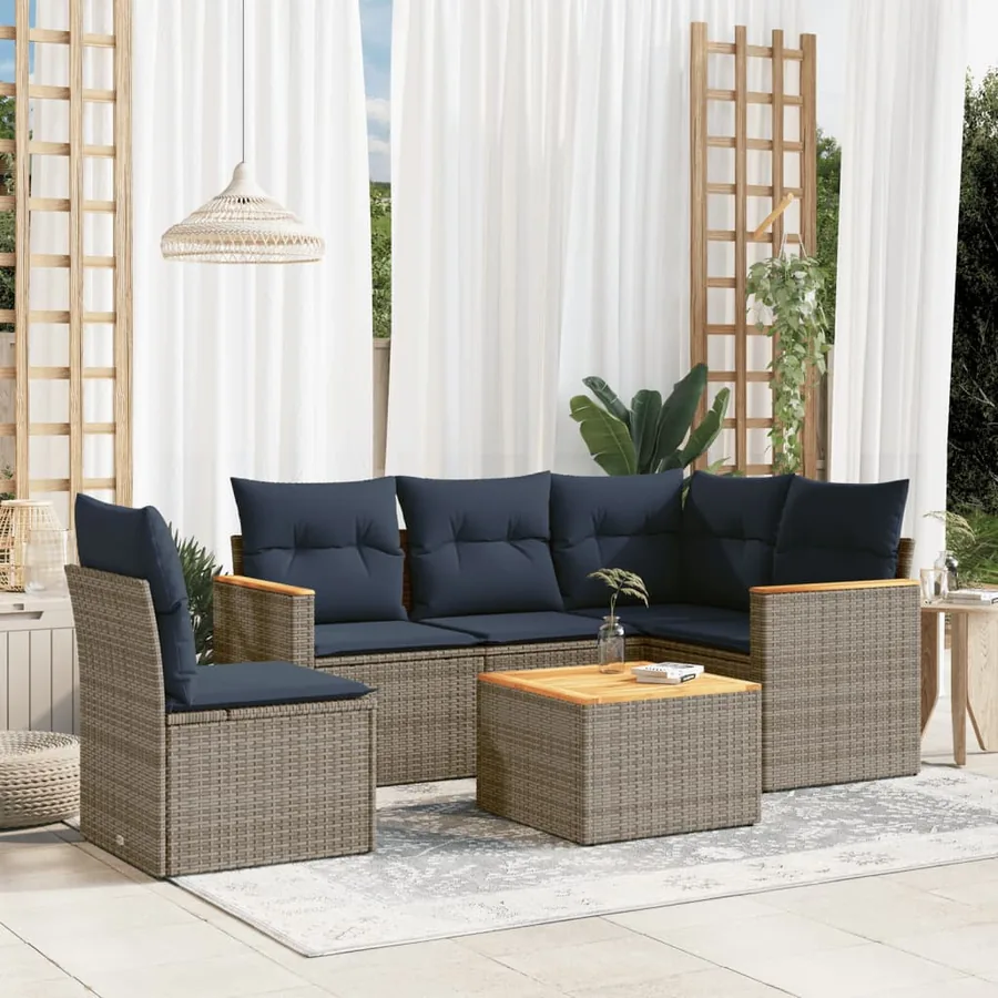 Ensemble de canapé de jardin 6 pcs avec coussins gris résine tressée