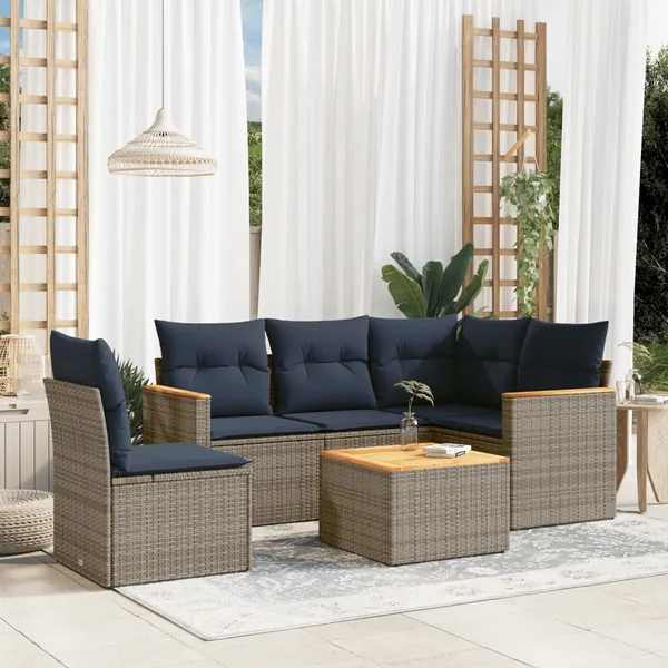 Ensemble de canapé de jardin 6 pcs avec coussins gris résine tressée