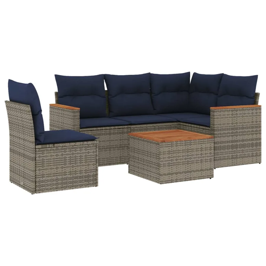 Ensemble de canapé de jardin 6 pcs avec coussins gris résine tressée - 2