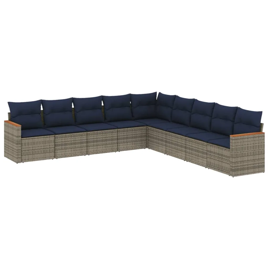 Ensemble de canapé de jardin 9 pcs avec coussins gris résine tressée - 2