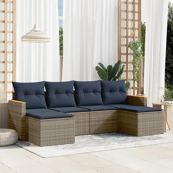 Ensemble de canapé de jardin 6 pcs avec coussins gris résine tressée