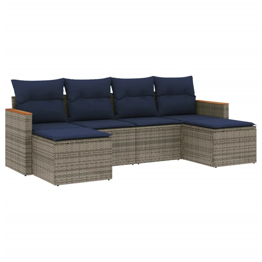 Ensemble de canapé de jardin 6 pcs avec coussins gris résine tressée - 2