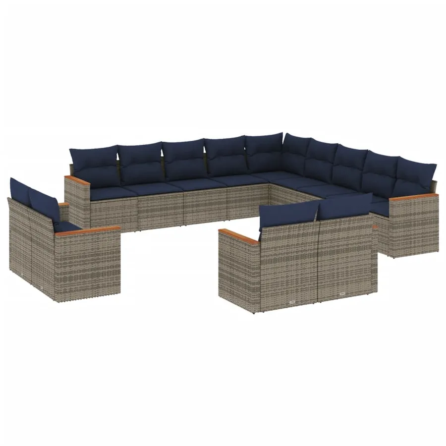 Ensemble de canapé de jardin 13 pcs avec coussins gris résine tressée - 2