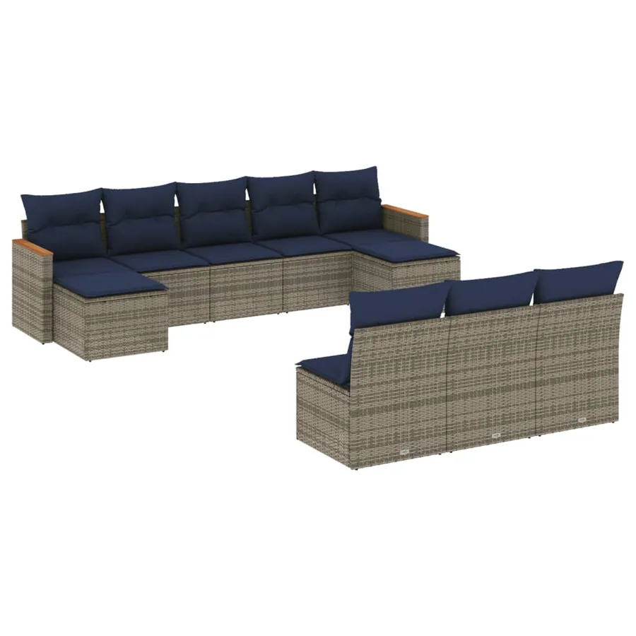 Ensemble de canapé de jardin 10 pcs avec coussins gris résine tressée - 2