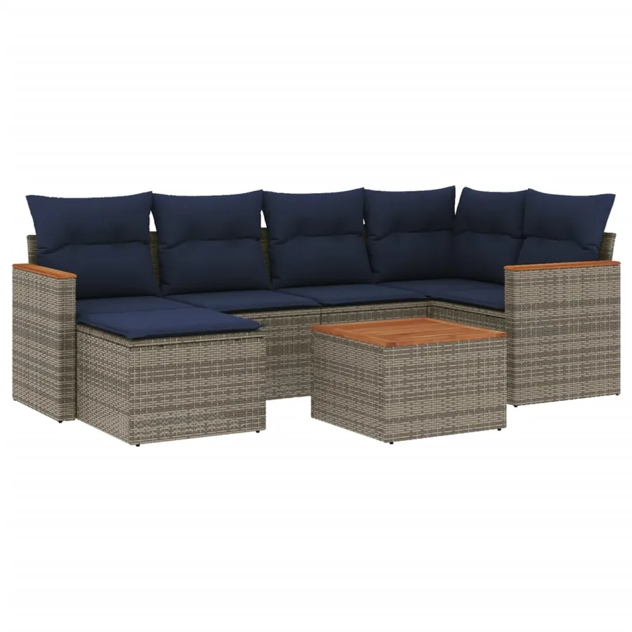 Ensemble de canapé de jardin 7 pcs avec coussins gris résine tressée - 2