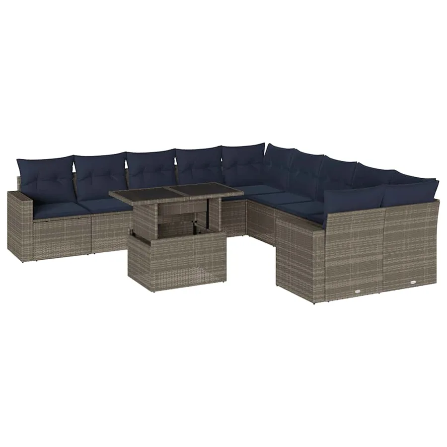Ensemble de canapé de jardin 11 pcs avec coussins gris résine tressée - 2