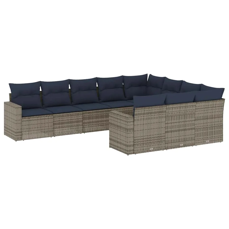 Salon de jardin 10 pcs avec coussins gris résine tressée - 2