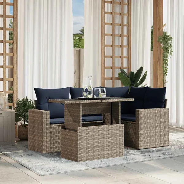 Ensemble de canapé de jardin 5 pcs avec coussins gris résine tressée