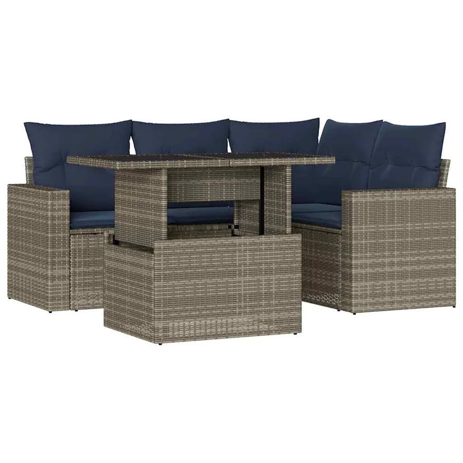 Ensemble de canapé de jardin 5 pcs avec coussins gris résine tressée - 2