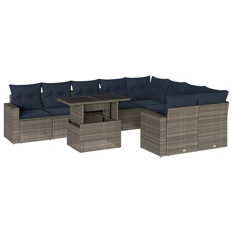 Ensemble de canapé de jardin 10 pcs avec coussins gris résine tressée - 2