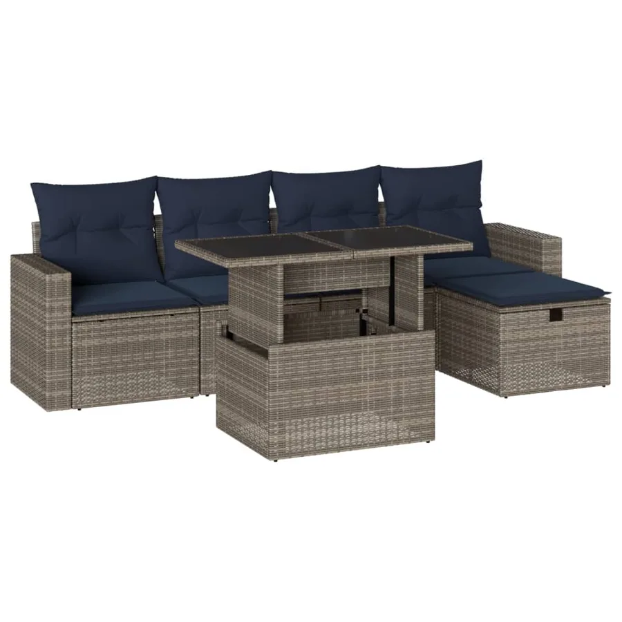 Ensemble de canapé de jardin 6 pcs avec coussins gris résine tressée - 2