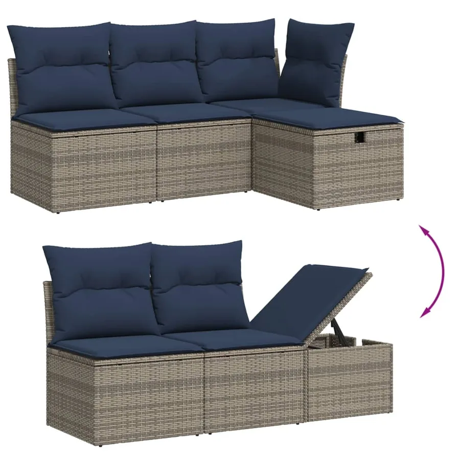 Ensemble de canapé de jardin 6 pcs avec coussins gris résine tressée - 9