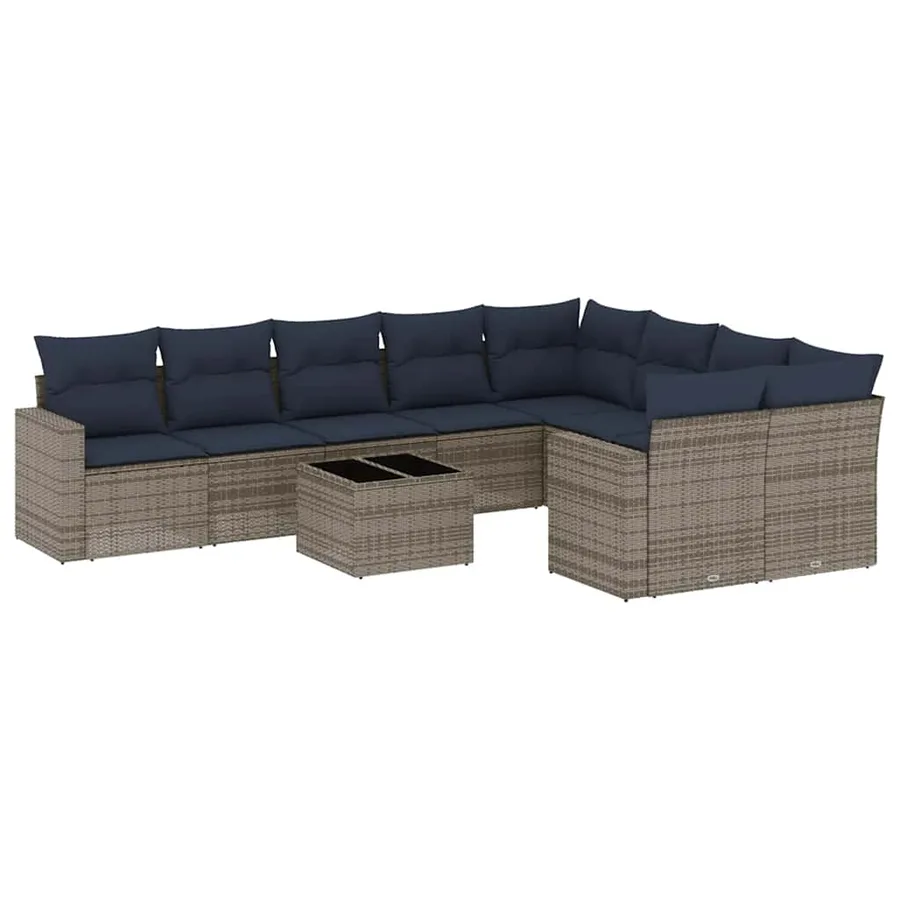 Salon de jardin 10 pcs avec coussins gris résine tressée - 2