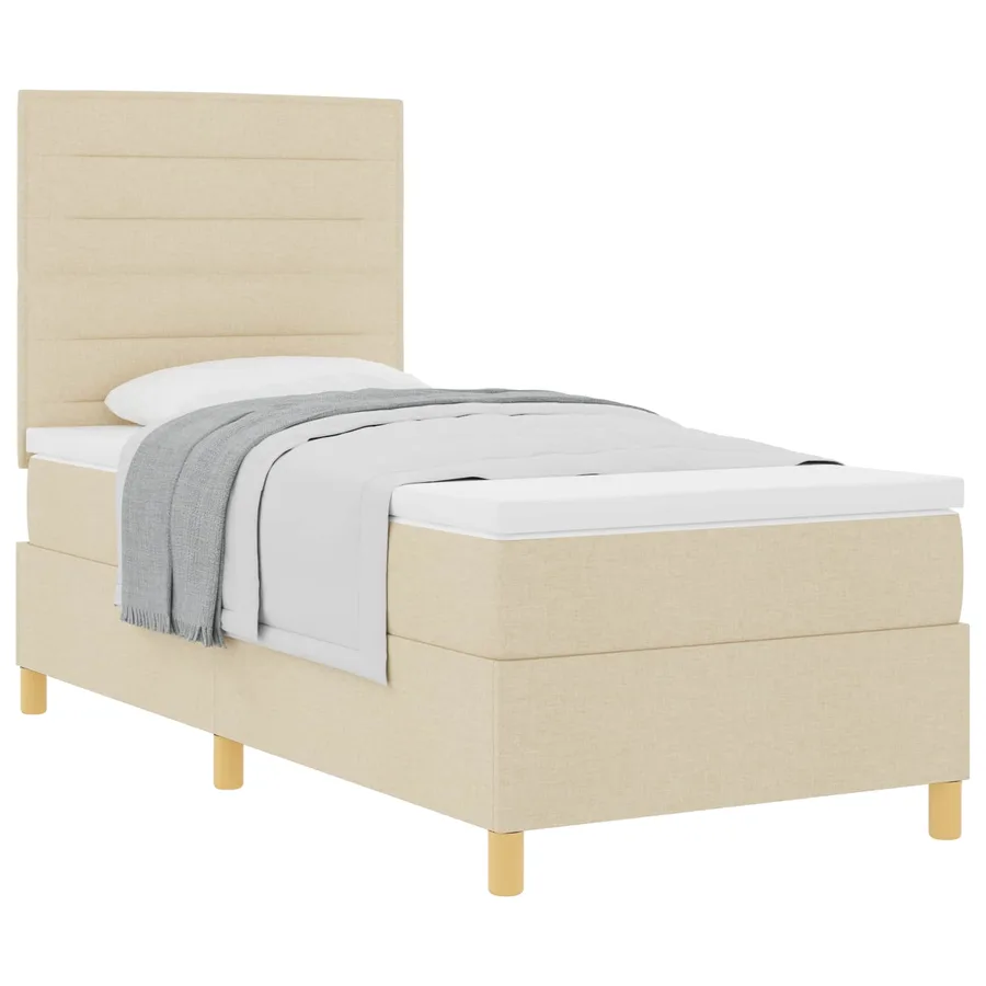 Lit à ressorts avec matelas Crème 80 x 200 cm tissu - 2
