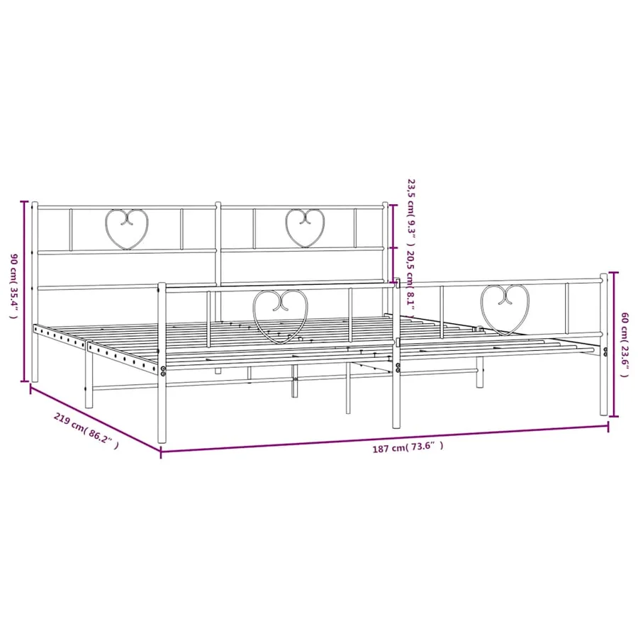 Cadre de lit métal sans matelas et pied de lit blanc 183x213 cm - 10