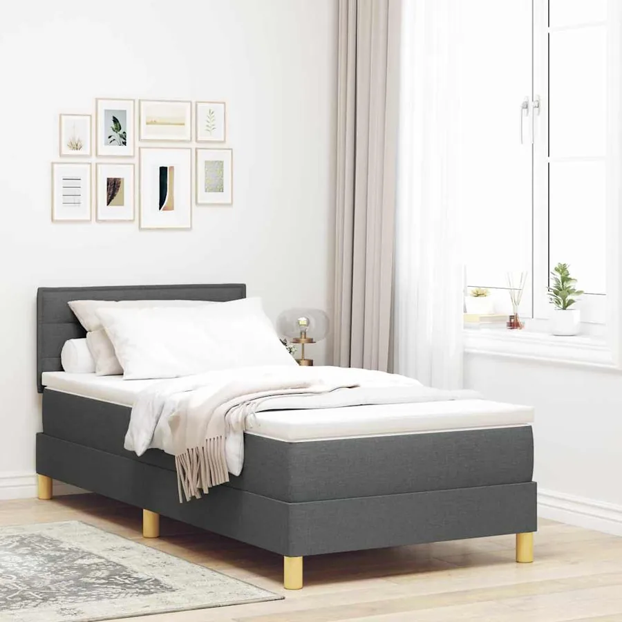 Lit à ressort LED avec coussin Gris foncé 80 x 200 cm tissu
