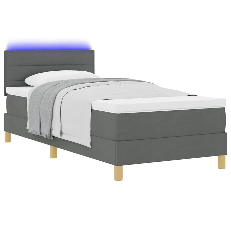 Lit à ressort LED avec coussin Gris foncé 80 x 200 cm tissu - 3