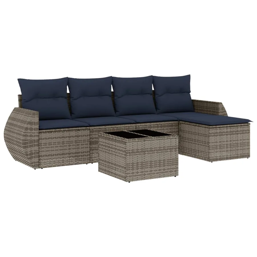 Ensemble de canapé de jardin 6 pcs avec coussins gris résine tressée - 2