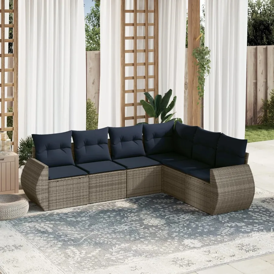 Ensemble de canapé de jardin 6 pcs avec coussins gris résine tressée