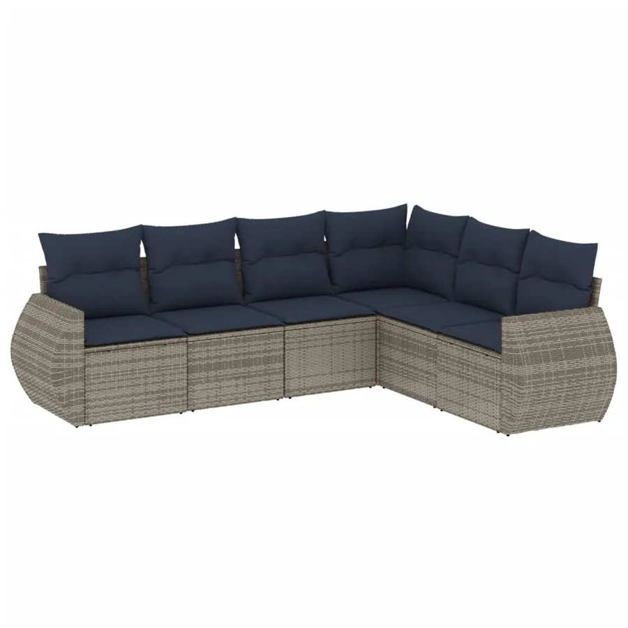 Ensemble de canapé de jardin 6 pcs avec coussins gris résine tressée - 2