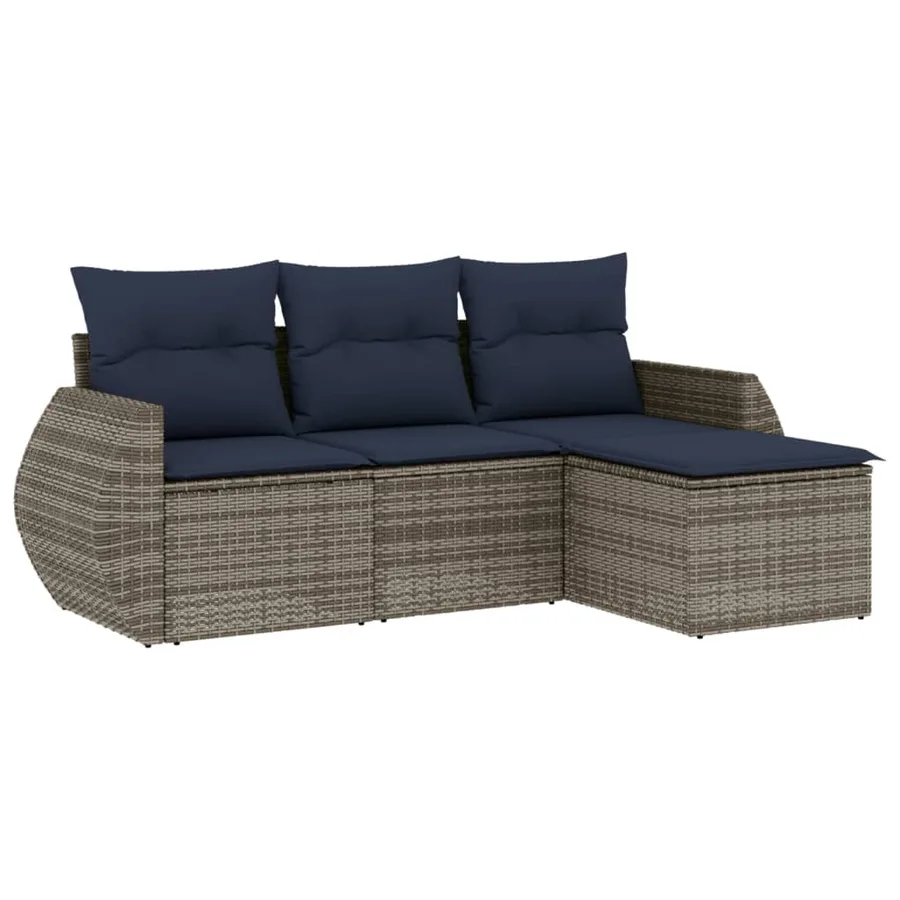 Ensemble de canapé de jardin 4 pcs avec coussins gris résine tressée - 2