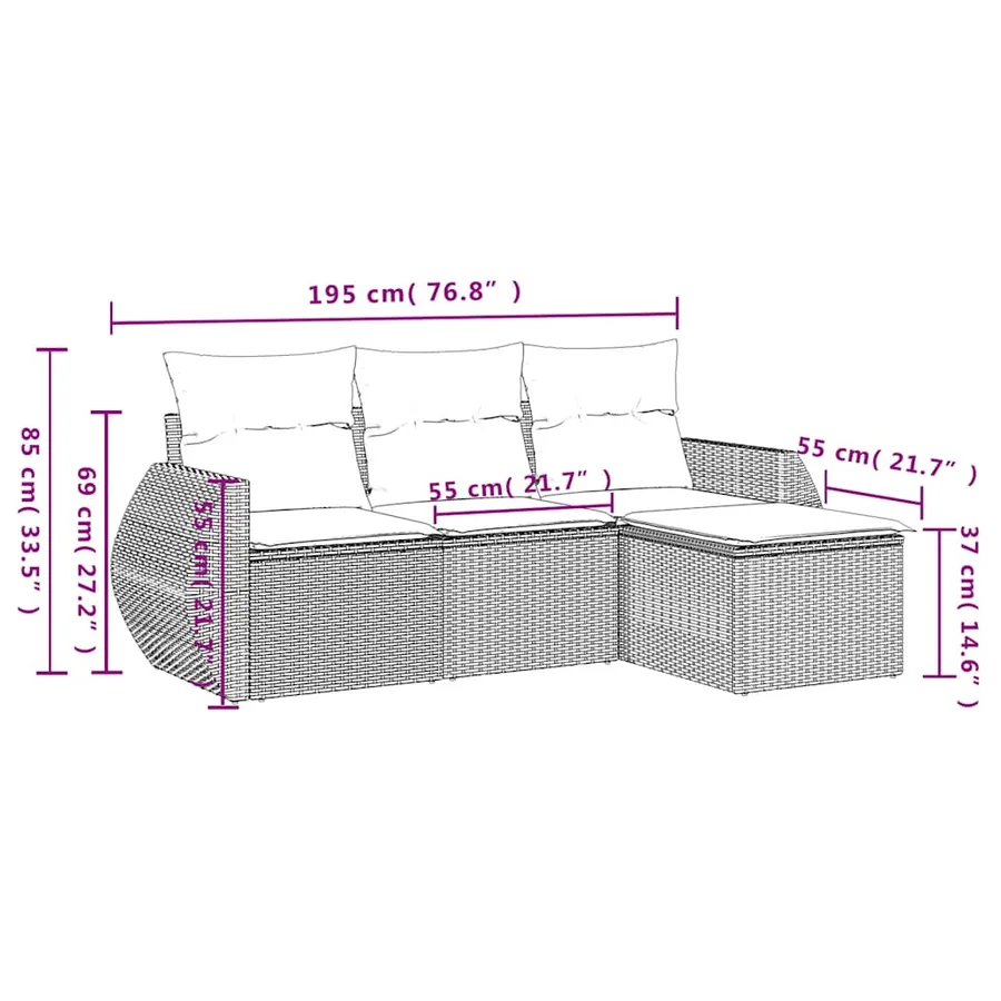 Ensemble de canapé de jardin 4 pcs avec coussins gris résine tressée - 7