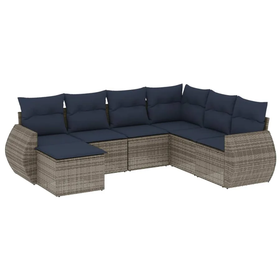 Ensemble de canapé de jardin 7 pcs avec coussins gris résine tressée - 2