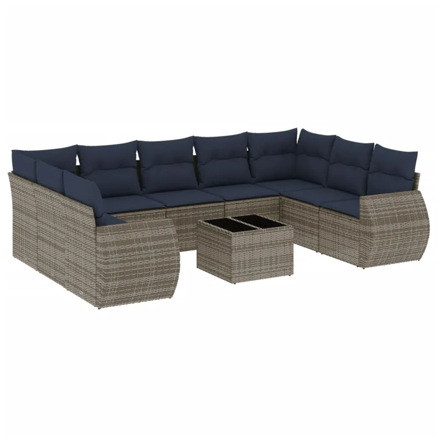 Ensemble de canapé de jardin 10 pcs avec coussins gris résine tressée - 2