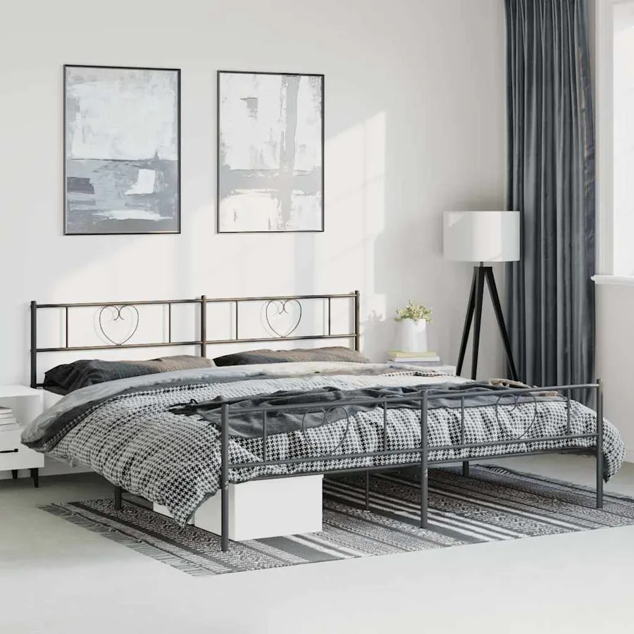 Cadre de lit métal sans matelas avec pied de lit noir 193x203cm