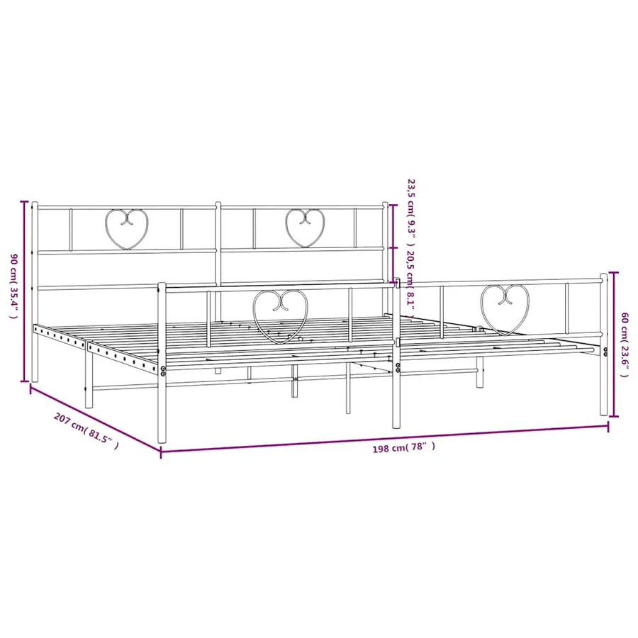 Cadre de lit métal sans matelas avec pied de lit noir 193x203cm - 10