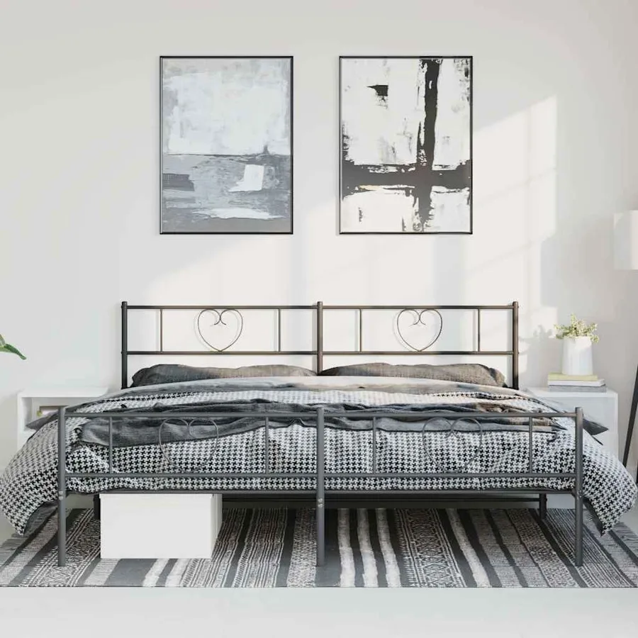 Cadre de lit métal sans matelas avec pied de lit noir 193x203cm - 4