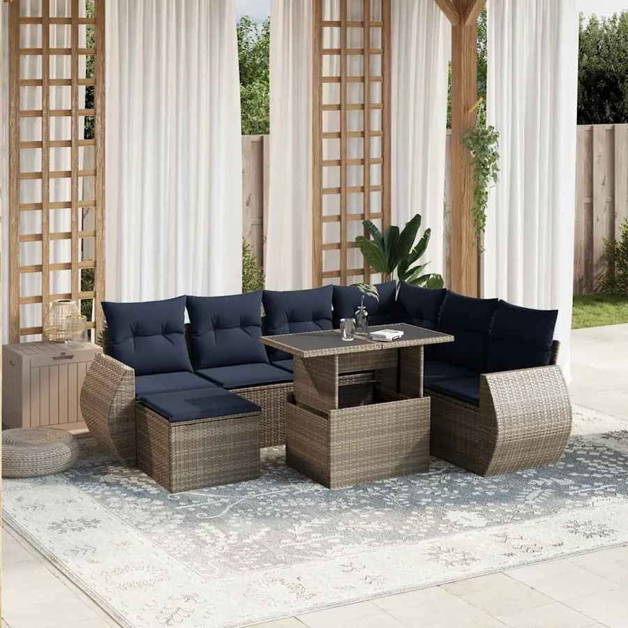 Ensemble de canapé de jardin 8 pcs avec coussins gris résine tressée