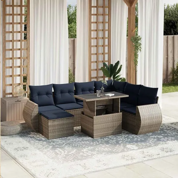 Ensemble de canapé de jardin 8 pcs avec coussins gris résine tressée
