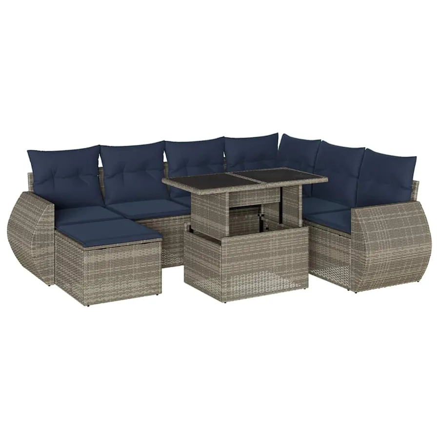 Ensemble de canapé de jardin 8 pcs avec coussins gris résine tressée - 2