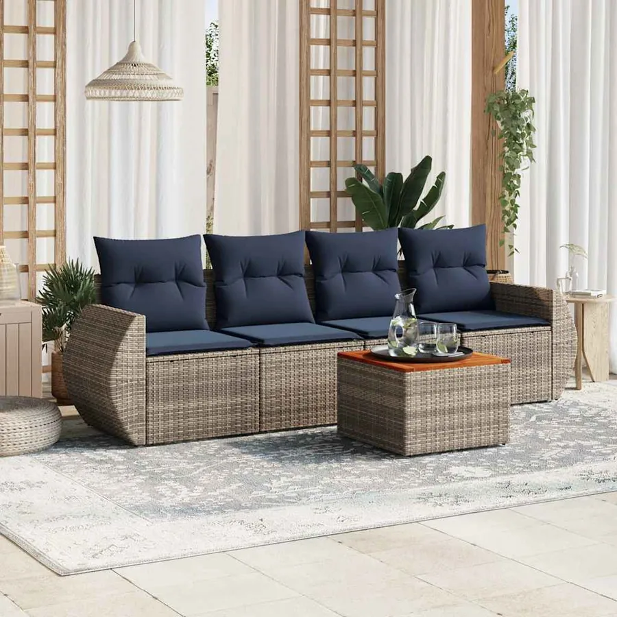Ensemble de canapé de jardin 5 pcs avec coussins gris résine tressée