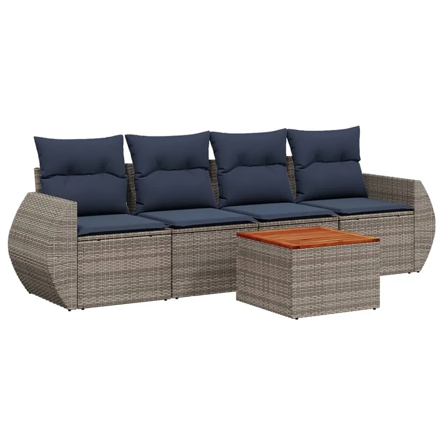 Ensemble de canapé de jardin 5 pcs avec coussins gris résine tressée - 2