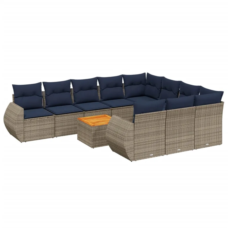 Ensemble de canapé de jardin 11 pcs avec coussins gris résine tressée - 2