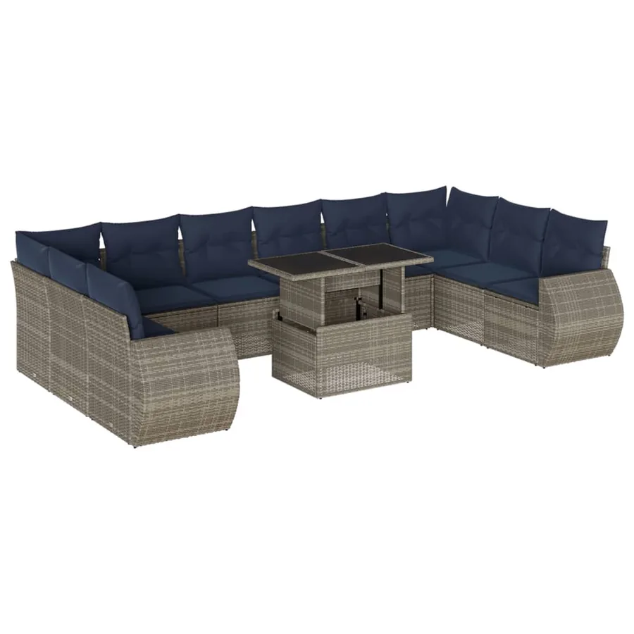 Ensemble de canapé de jardin 11 pcs avec coussins gris résine tressée - 2