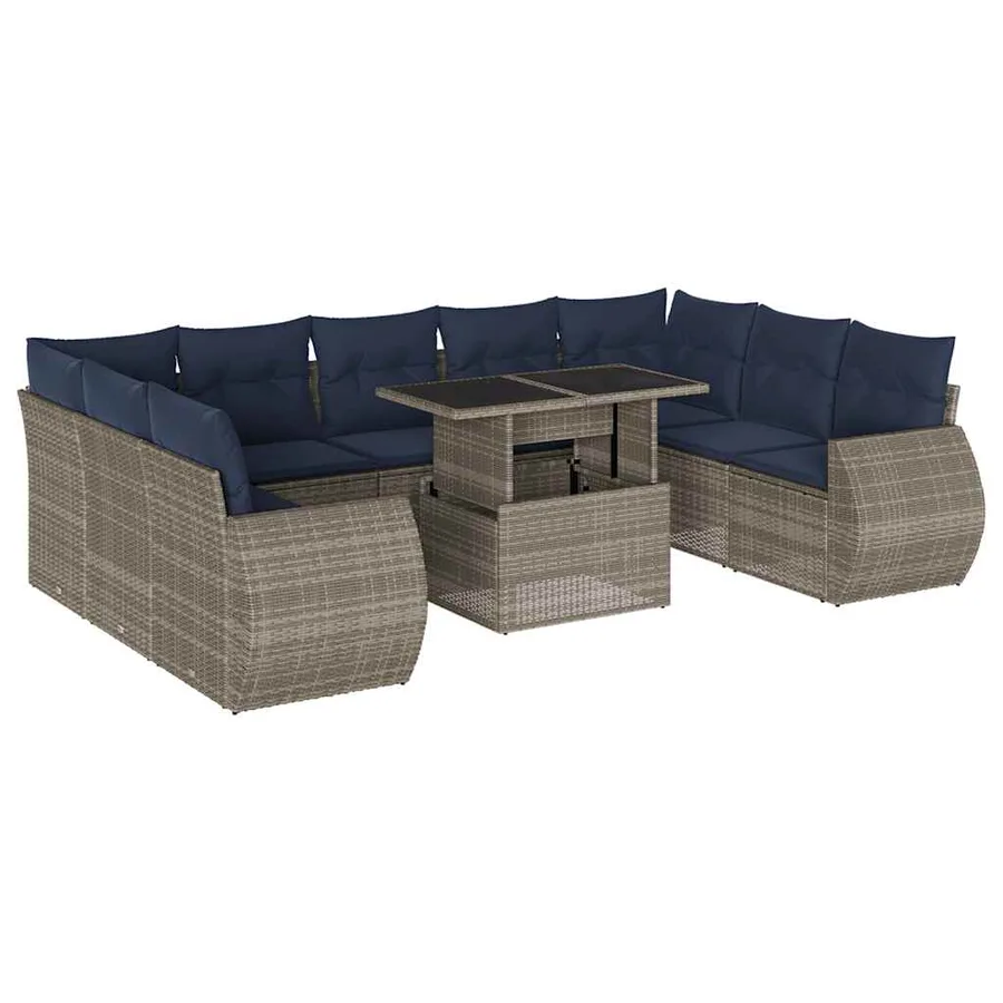 Ensemble de canapé de jardin 10 pcs avec coussins gris résine tressée - 2