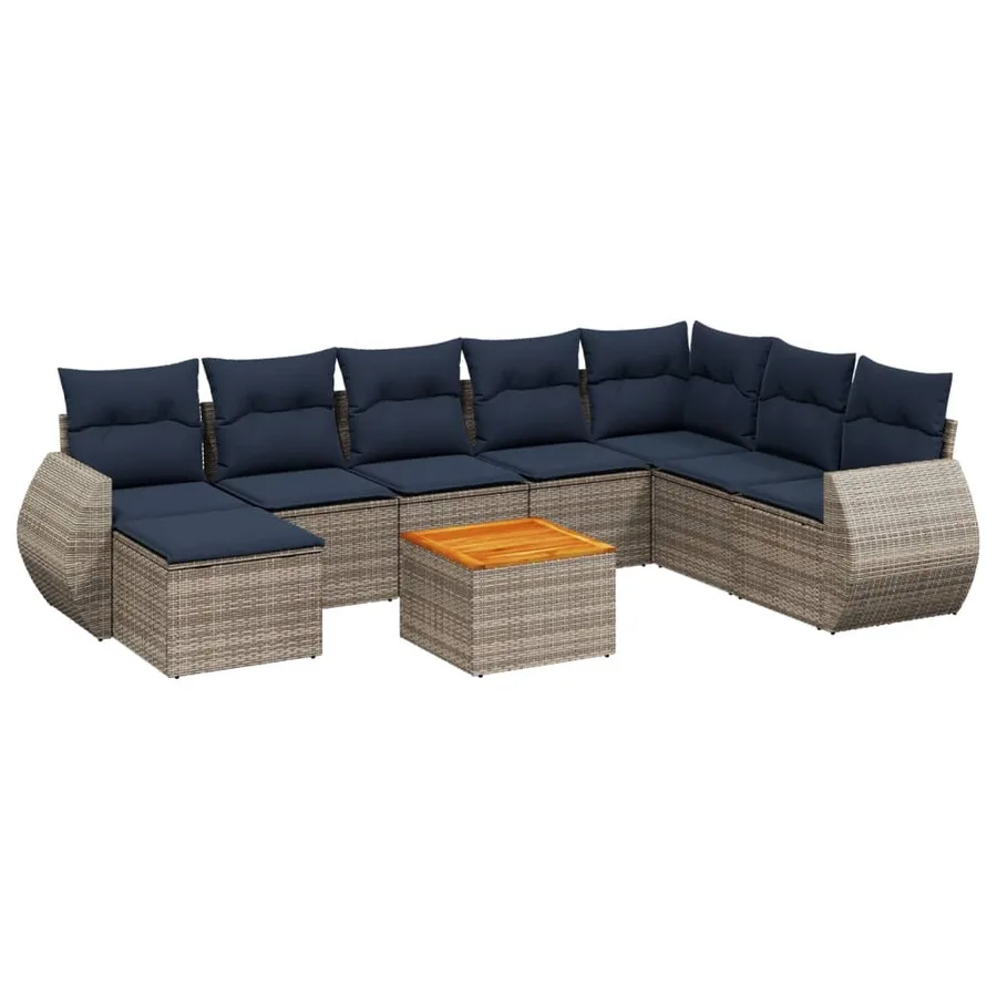 Ensemble de canapé de jardin 9 pcs avec coussins gris résine tressée - 2