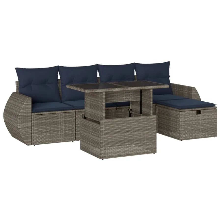 Ensemble de canapé de jardin 6 pcs avec coussins gris résine tressée - 2