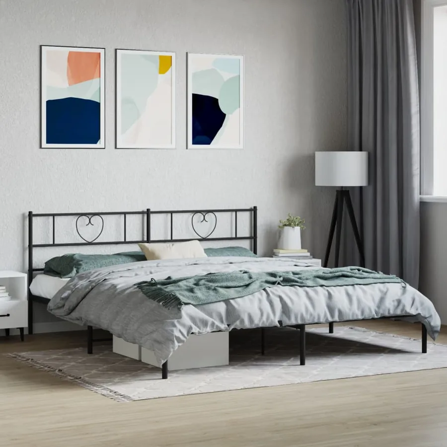 Cadre de lit métal sans matelas avec tête de lit noir 200x200cm